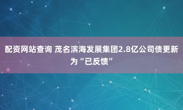 配资网站查询 茂名滨海发展集团2.8亿公司债更新为“已反馈”